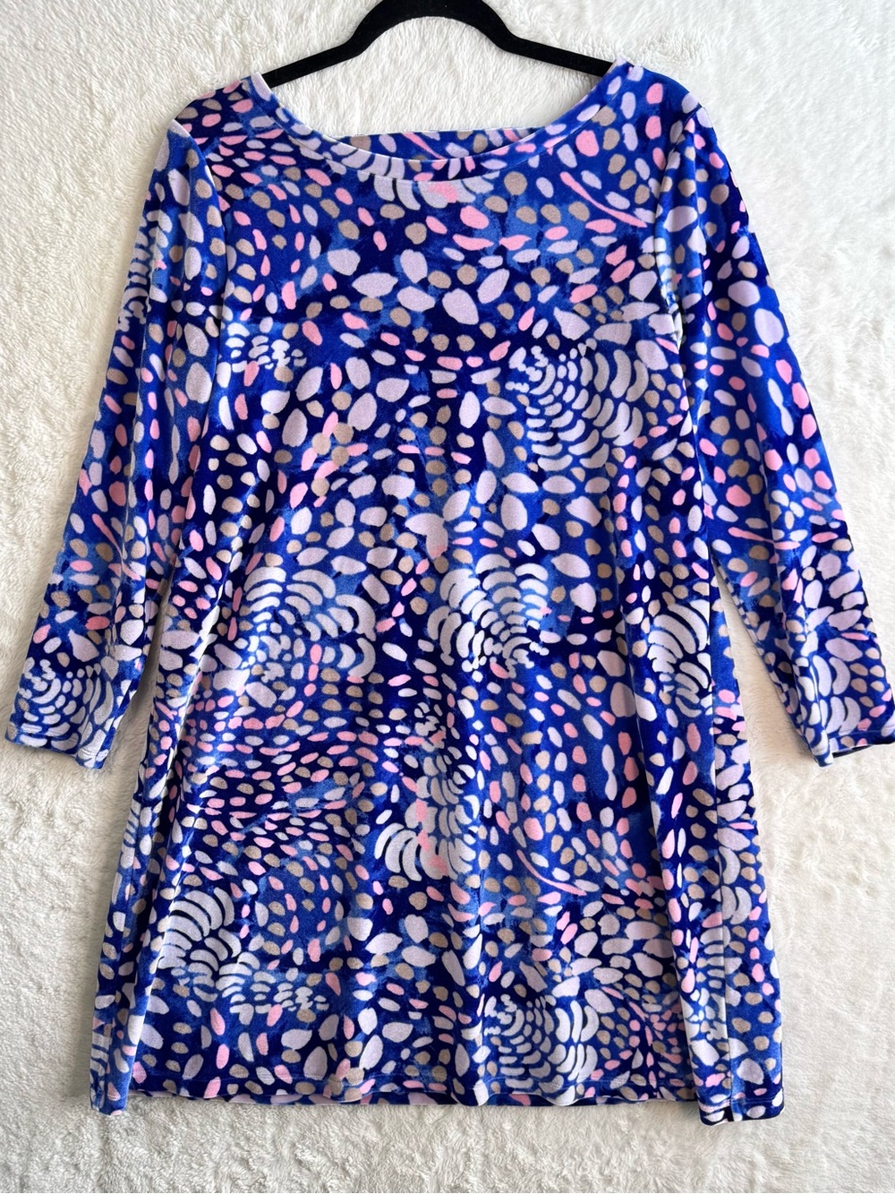 Lilly Pulitzer Velour Olive Dress Women's Medium Beckon Blue Resortwear Vacation